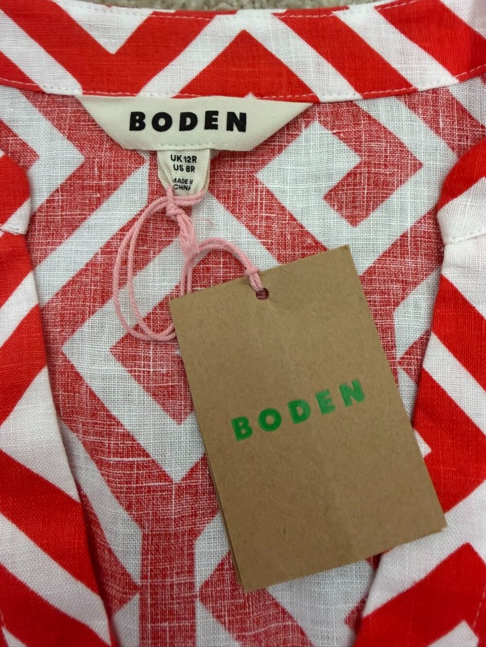 Boden NEW Red Cleo 100% Linen Tie Waist Long Sleeve Dress Size 8R - Picture 5 of 9